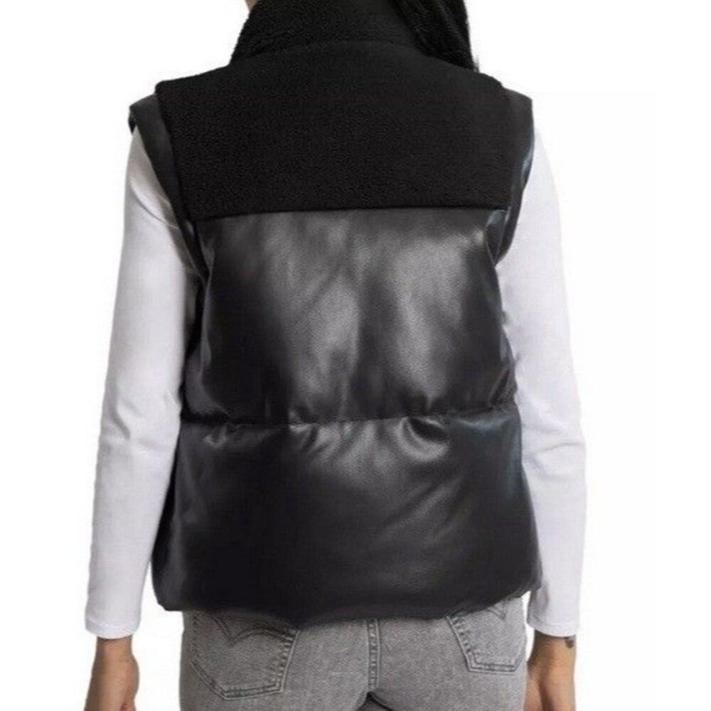 NWT BearPaw Women's Faux Leather Yoke Vest, Black, Size L - Picture 2 of 4